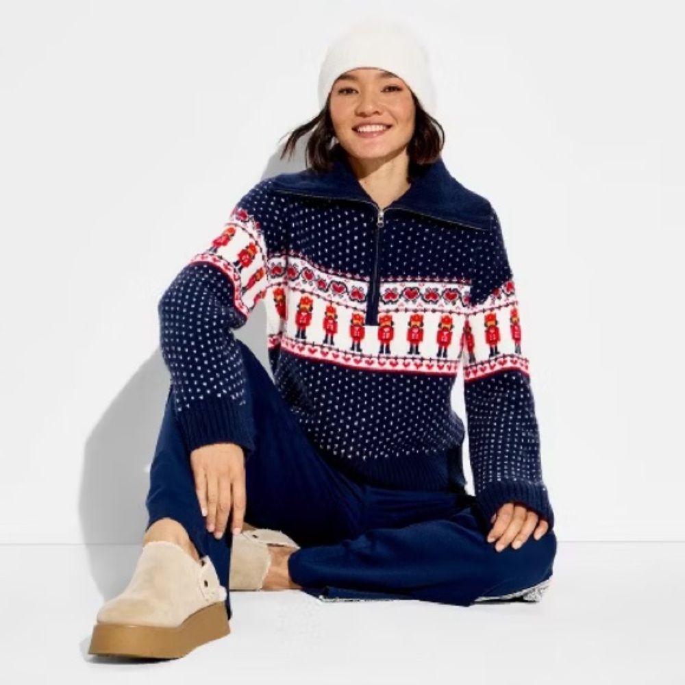 Wild Fable Polo Collar Quarter Zip Novelty Pullover Sweater - NWT szL
